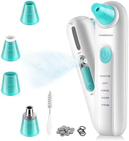 NEWDERMO Microdermabrasion Machine, Nano Facial Mister, 5 Suction Power & 4 Suction Heads Facial Pore Cleaner, USB Rechargeable at Home Dermabrasion Device for Women & Men