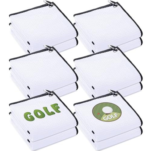 Batiyeer 6 Pcs 16 x 16 Golf Towel Bulk for Golf Bags Microfiber Fabric Towel with Clip Waffle Pattern Fitness Camping Hiking Yoga (White)