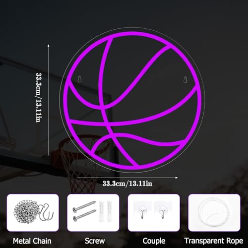 Image of Basketball Neon Sign Sport Led Basketball Light for Wall Decor Dimmable Sign Birthday Kids Christmas Gift Fans Sport Room Bedroom Decor for Boys