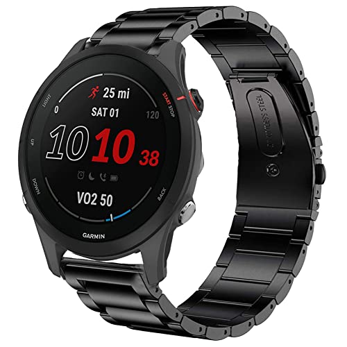 Compatible for Garmin Forerunner 255 Band, Quick Release Stainless Steel Metal Replacement Straps Compatible with Garmin 255 46mm / 255S 41mm Smartwatch (Black, 46mm Case Forerunner 255)