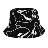 whale orca killer black whale orca killer cappelli a secchiello neri per uomo donna, cappellini da pescatore alla moda divertenti per protezione solare da spiaggia
