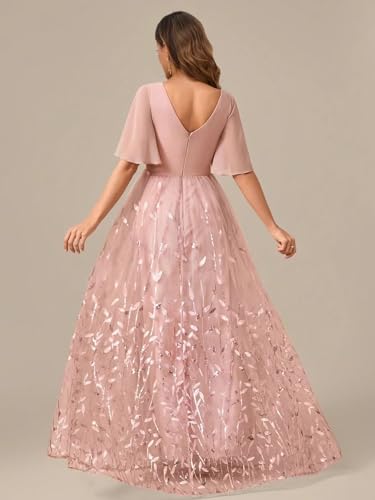 Chiffon Mother of The Bride Dresses V-Neck Bridesmaid Dress Sequin Formal Wedding Guest Dresses with Sleeves2