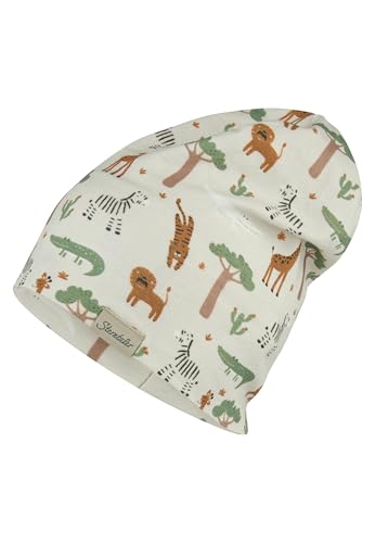 Sterntaler Beanie Safaritiere – Kinder-Mütze aus Flammgarn Jersey mit Zwei Tragevarianten, 95 % Baumwolle, UV-Schutz, Lichtgrau, Unisex, Größe 53