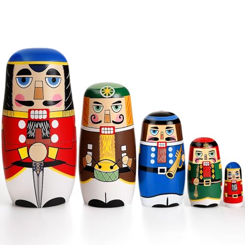 AMOR PRESENT Nutcracker Nesting Dolls, 5pcs Russian Matryoshka Dolls Christmas Nutcracker...