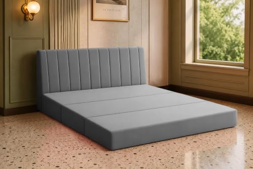 Image of Los Angeles Modern Velvet 3-Seater Sofa Cum Bed, Multipurpose Convertible Sleeper Couch Sofa for Living Room, Bedroom & Office- Grey Color
