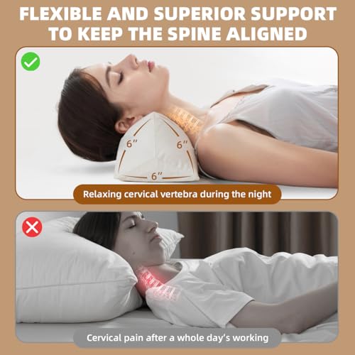 Image of Buckwheat Pillow - Adjustable Buckwheat Neck Pillow(17x6) to Provide Firm Support, Neck Roll Pillow for Side and Back Sleepers, Bolster Pillow with Organic Pillowcase, Triangle Pillows