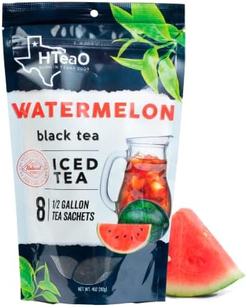 HTeaO Iced Tea Sachets (Watermelon Black Tea), 4 Gallons Per Package, Make Real Texas-Style Tea in 5 Minutes (Pack Of 8 Sachet Bags)