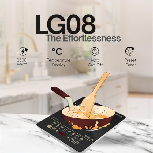 Image of LONGER Induction Cooktop with Dual Cooling Fan, LED Display, 8 Preset Cooking Modes, Touch Control Panel, Auto Shut-Off Safety, Fast Heating, Crystal Glass Portable Induction Burner - Black