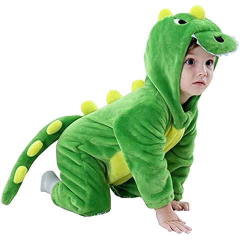 Alltops Baby Toddler Cartoon Dinosaur Jumpsuit Romer Flannel Animal Pajamas Outfit, Green Dinosaur, 90CM(24-30M) Cover