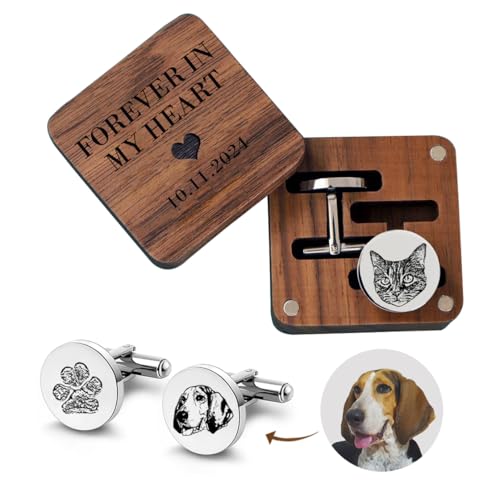 Engraved Custom Pet Portrait Photo CuffLinks, Personalized Dog Picture Memorial