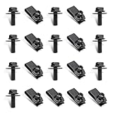 Bawkars 20 PCS M6x1.0 Body Bolts and U Nuts Kits, Automotive U Nuts & Hex Head Body Bolts Kits, Multipurpose Bumper Fender Liner Push U Retainer, Universal for Most Cars Fastening (Black)