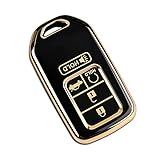 Car Key Fob Cover Compatible with Honda Accord Civic CRV,Soft TPU Key Fob Case with 5 Buttons,Car Essentials KKey Fob Protector (Black)