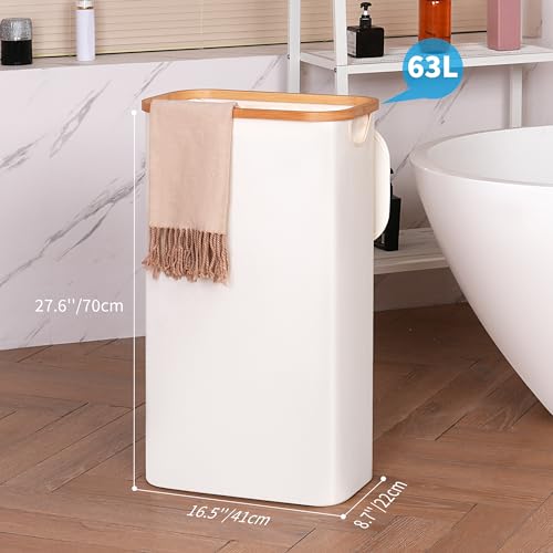 Slim Laundry Basket with Lid, Tall Narrow Washing Basket for Laundry, Folding Small Slimline Laundry Baskets for Dirty Clothes, 63L Cloth Storage Basket Beige, EF-63Beige - Image 4