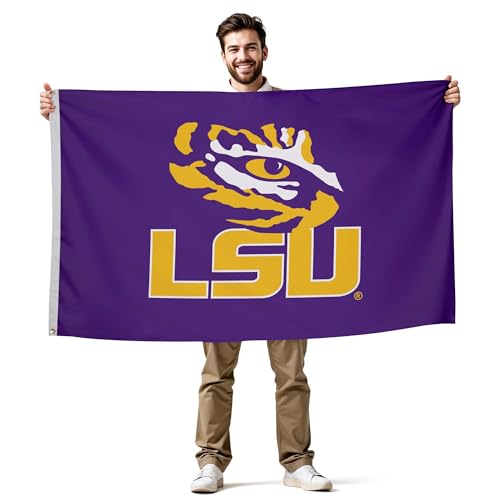 LSU Tigers College Sports Printed Flag - NCAA Licensed - Nylon - School Banner (Yellow Purple White) (3 x 5)