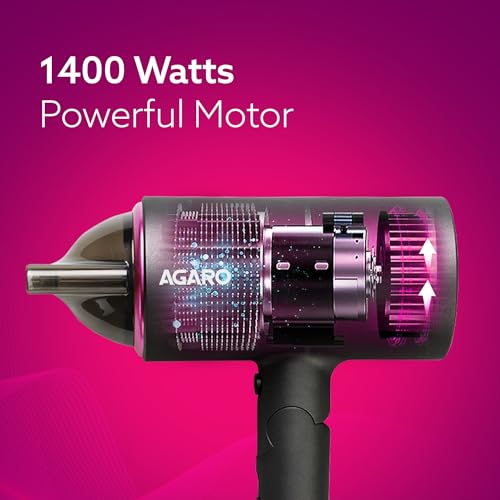 AGARO HD-1214 Premium Hair Dryer with 1400 Watts Motor, 3 Temperature Settings & Cool Shot Button- Black - Image 4