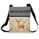 LiuenMgg Floral Deer Messenger Bag Small Ethnic Pattern Printed Adjustable Strap Crossbody Zipper Bag Floral Deer Phone Bag Wallet Cute Shoulder Handbag for Women Friends -1