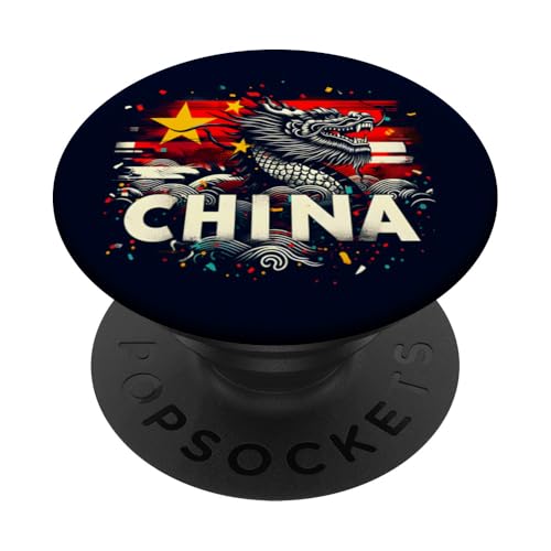 Doble Exposición Bandera China Dragón Chino Celebración Ola PopSockets PopGrip Intercambiable
