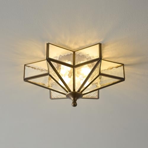 Image of Star Brass Ceiling Light - 12.2 In Small Black Hammered Glass Flush Mount
