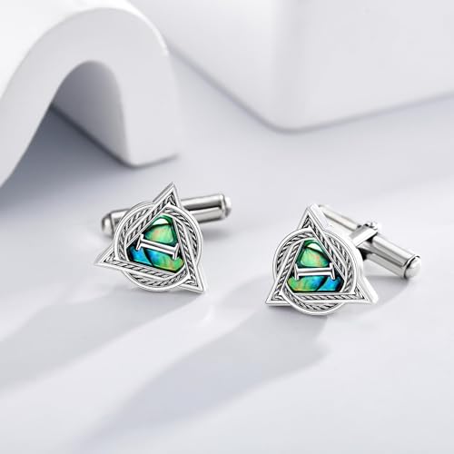 Therian Cufflinks for Men Sterling Silver Abalone Shell Theria Cuff Links Celtic Knot Therian Mother's Day Jewelry for Father Husband(Only One)2
