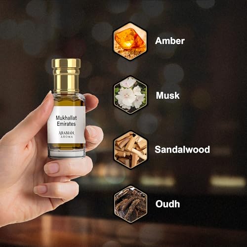Image of Arabian Aroma Mukhallat Emirates Attar | Amber & Oudh Fragrance | Alcohol-Free, Long-Lasting | 100% Pure Ittar for Men Perfume | Chocolate Musk Attar (6ml)