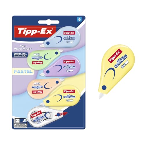 Tipp-Ex Mini Pocket Mouse Korrekturroller Pastell (6 m x 5 mm) 5 Pastellfarben und 1 durchsichtige Farbe Packung à 6