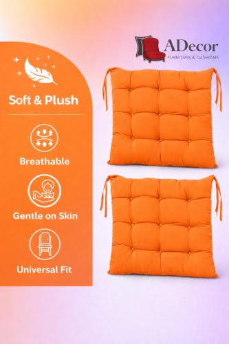Image of A Decor Soft Cotton Chair Cushion Pad | Comfortable Washable Seat Pad for Dining, Office & Study Pad for Dining, Office & Study Chairs | Thick, Durable Sitting Cushion Chairs Pack of 1| (Orange)