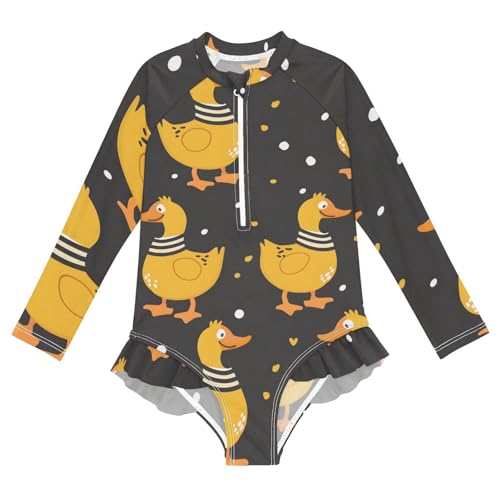 Girls One Piece Swimsuits Long Sleeve Swimsuit Zipper Bathing Suits Duck Black