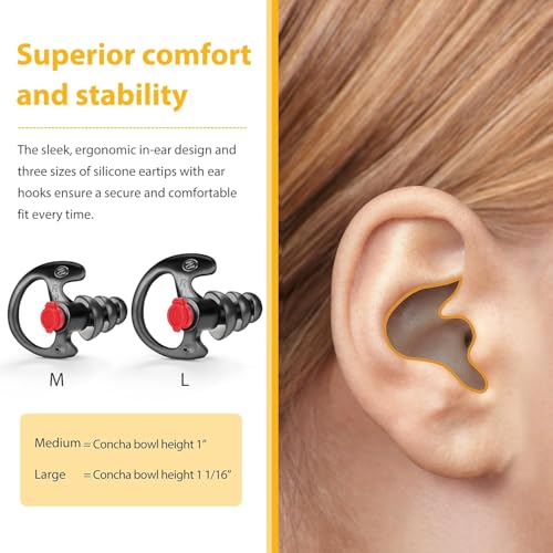 Zeadio Triple Flanged Earpiece, Comfortable Silicone Earmould Earbud Earplug - Large, Pair of 4, Black - Image 8