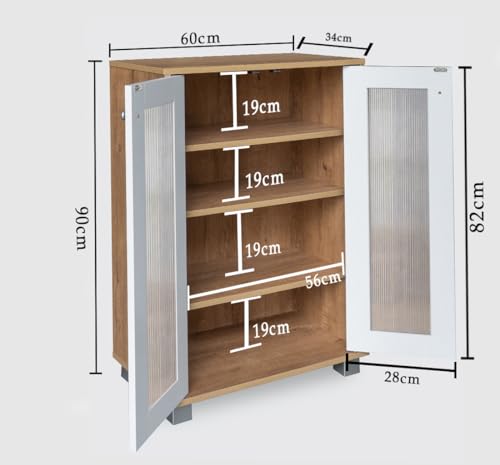 Image of 2-Door Engineered Wood Shoe Rack, 4-Tier Wooden Shoe Rack for Entryway, Shoe Storage Cabinet with Doors Adjustable Shelves, Wooden Shoes Rack Organizer
