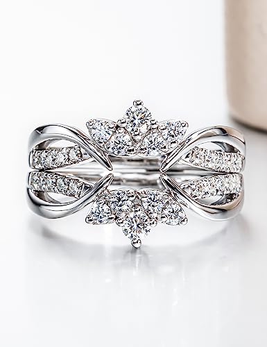 CannyCat Vine Moissanite Ring Enhancers 2 pieces Wrap Guard for Moissanite Engagement Anniversary Ring Platinum-Plated Silver Curved Eternity Wedding Bands for Women Stacking Rings3