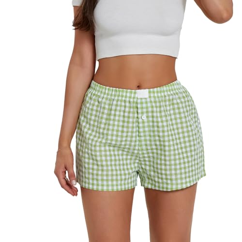 Image of Womens Y2k Plaid Shorts Women Cute Lounge Pajama Sleep Comfy & Casual Gingham PJ Boxer Shorts