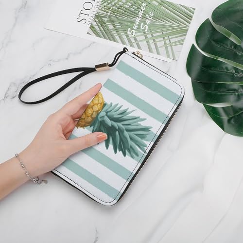 Cute Pineapple Hello Summer PU Leather Clutch Long Bifold Wallet, Coin Purse Credit Pass Case, Durable Card-Holder Money Storage for Women Men4