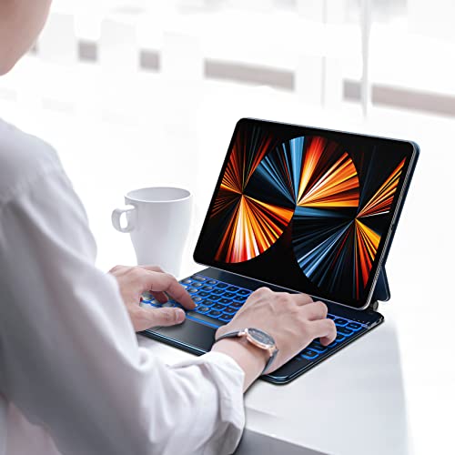 Typecase Edge Magnetic Keyboard Case For Ipad Pro 12.9 (6Th Generation, 2022) - Slim Keyboard, Smart Trackpad, 10 Colors Backlight, Thin & Light For Ipad Pro 12.9 5Th & 4Th & 3Rd Gen - Pacific Blue #TOP6
