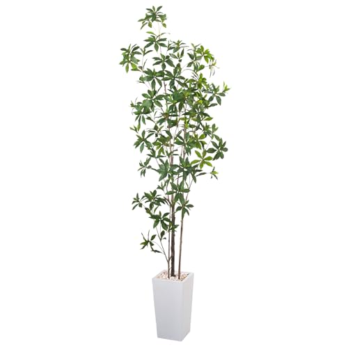 HAIHONG Artificial Brave Ficus Tree 7FT-Faux Tree with White Tall Planter-Fake Potted Tree with Silk...