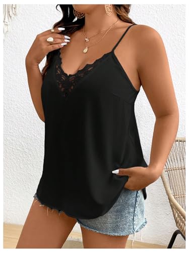 SOLY HUX Women's Plus Size Camisole Tops Floral Lace V Neck Spaghetti Strap Dressy Casual Tops4