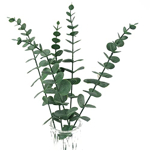 Image of Tinsow 26 Pcs Artificial Eucalyptus Stems Faux Eucalyptuses Real Touch Leaf Wedding Bouquet Centerpiece Filler Home Decor (Green, 26)