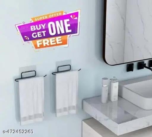 (Buy 1 GET 1) Self Adhesive No Drill Toilet Paper Holder/Tissue Paper Roll Holder/Hanger/Towel Bar Stand for Bathroom Accessories (Black, 2)(2 PIS+ Tissue)/21_KP1165 1