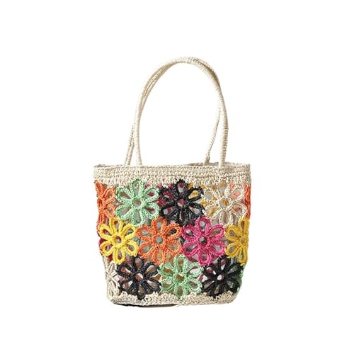 Straw Hollow Flower Straw Bag Woven Bag Women's Shoulder Portable Seaside Vacation Beach Rattan Bag