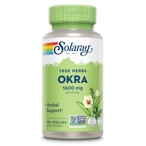 SOLARAY Okra Fruit 1600 mg - High Fiber Supplement for Wellness Support - Rich Source of Soluble Fiber - Designed for Daily Use - Vegan 60-Day Guarantee - 25 Servings 100 VegCaps