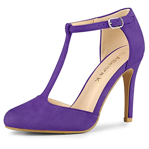 Allegra K Women's Rounded Toe Stiletto Heel T-Strap Dress Purple Pumps 10 M US