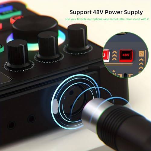 K800 Podcast Equipment Bundle, 48V Phantom Power with XLR Microphone Interface, 3 Customize Sound Pads, Voice Changer with Studio Microphone -Perfect for Recording, Singing, Streaming and Gaming