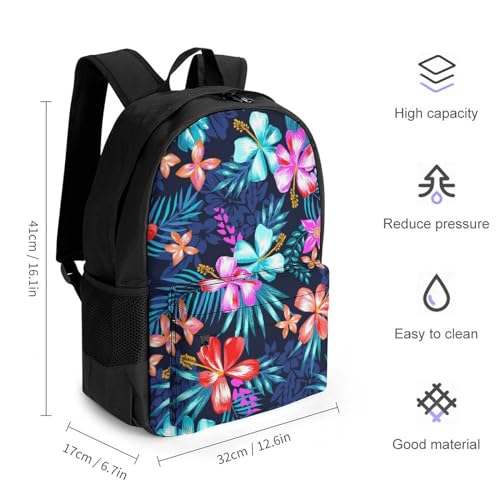 Hawaiian Colorful Hibiscus Flowers Tropical Palm Tree Leaves Art Rucksacks Polyester Anti-Theft Multipurpose Carry On Bag Large Capacity Gym Outdoor Hiking Backpack With Smooth Zippers2