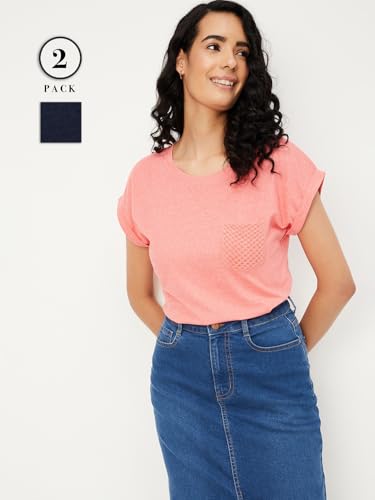 Image of Max Women Cotton Blend Solid Regular Fit T-Shirt