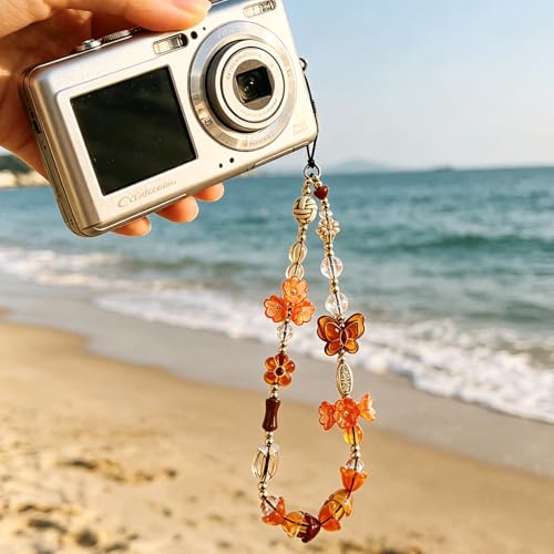 Image of Cute Beaded Camera Wrist Strap for Phone, Digital Camera Charm Lanyard, Pearl Beaded Chain for Bag Keychain Gift