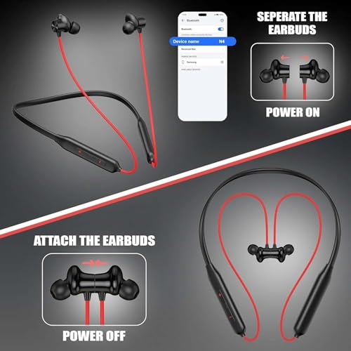 Image of Z2 Bluetooth Neckband Headphones, Black, 52 Hours Playtime, Wireless, Built-in Mic, Voice Assistant Bluetooth Headphone (Red)