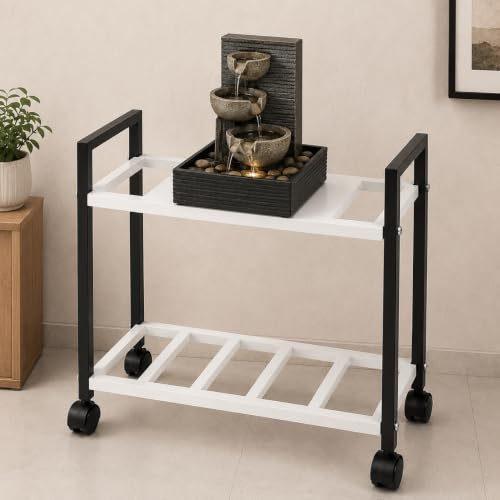 Image of ROHC Coffee Machine Stand with Wheels | Heavy Duty Metal Coffee Station Cart with Storage Shelf | Rolling Table for Home, Office & Cafe | Kitchen Utility Trolley | Black & White