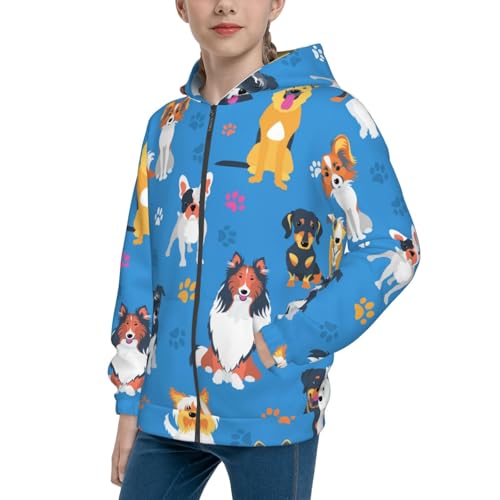 Cute Dogs Kids Pullover Hoodies Boys Zip Up Sweatshirts Girls Athletic Clothes with Pocket
