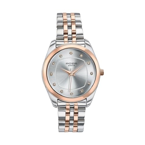 Image of Sonata Poze 7 Analog Silver Dial Rose Gold Sheet Metal Strap Watch for Women - SP80146KM01W