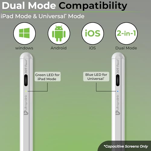 Image of ULTRAPROLINK Jot Pencil|Stylus Pen For Ipad,Android Tablets&Mobiles|Palm Rejection For Ipad|Magnetic|10Hr Use|Fast Charging|12-Month Warranty|For Ios & Android Touchscreens|Led Indicator|3 Nibs,White