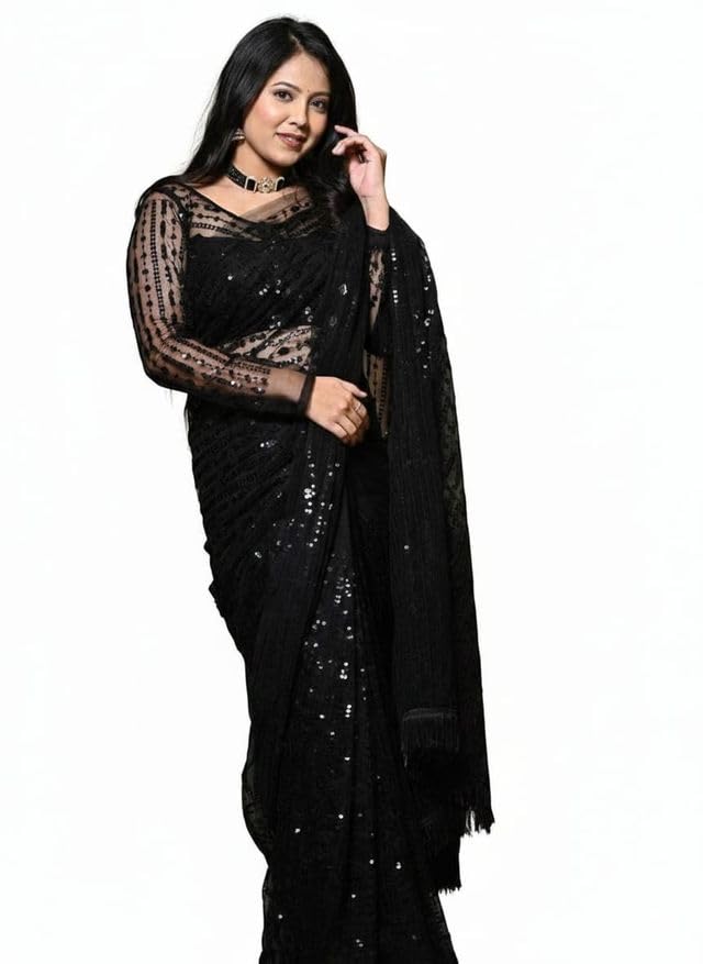 Sari Bollywood en résille noire KULIA pour briller lors de vos soirées de mariage